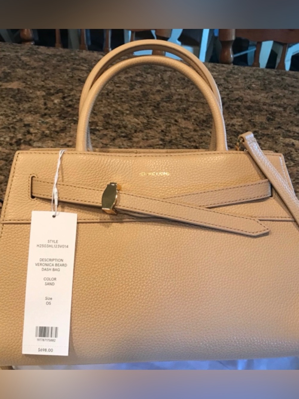 Veronica Beard Beige Pebbled Leather Satchel with Removable Strap